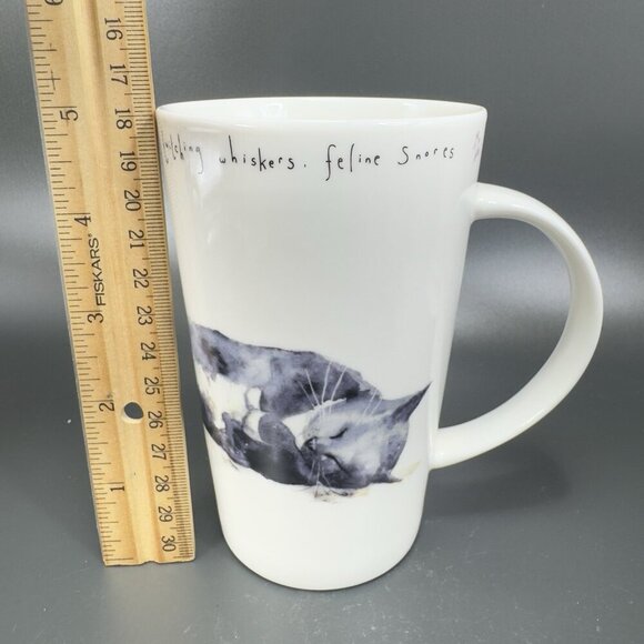 KENT POTTERY Sleeping Black White Kitty Cat Tall Coffee Mug Cup Porcelain 14Oz - Picture 3 of 11
